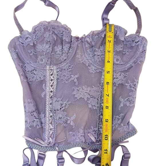 VNT Victoria's Secret CORSET SET Size 34C LAVENDER Floral Lace Romantic Bridal - Picture 6 of 14
